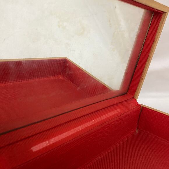 Vintage Wood Footed Jewelry Chocolate Keepsake Trinket Box Carved Mirror Hinged - Picture 12 of 13